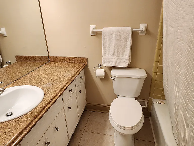 Full bath with bathtub off the hallway.
