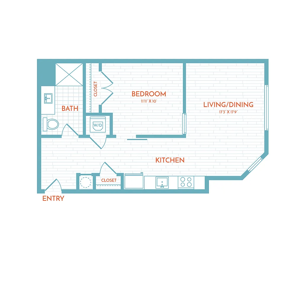 Floor plan B2a | 1 Bed | 1 Bath