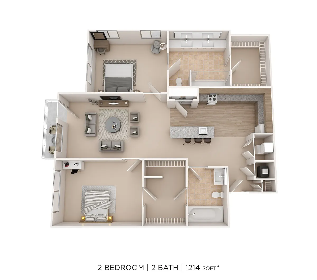 Floor plan Two Bed Two Bath - 1214 SqFt