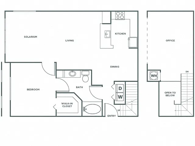 Floor plan One Bedroom One Bath (1046 SF)