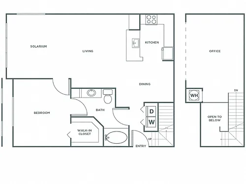 Floor plan One Bedroom One Bath (1046 SF)