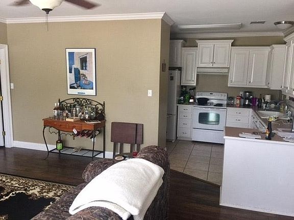 view from living room into kitchen