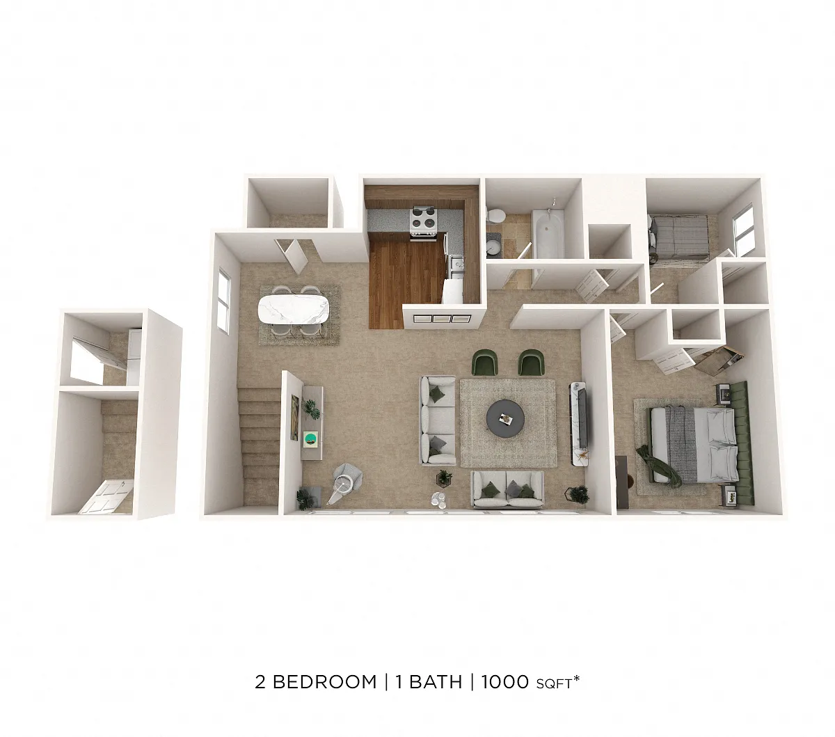 Floor plan Two Bedroom - 1,000 sqft
