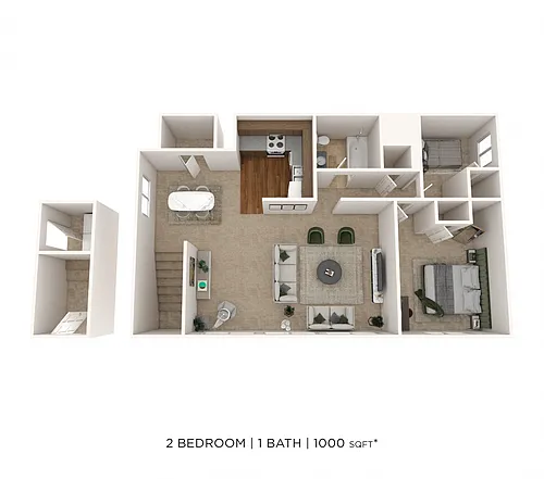 Floor plan Two Bedroom - 1,000 sqft