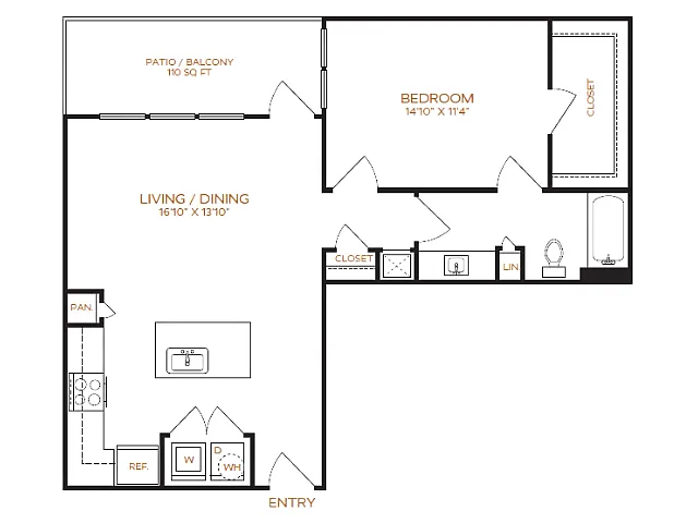 Floor plan 1 Bed, 1 Bath H (80% Income Restricted)