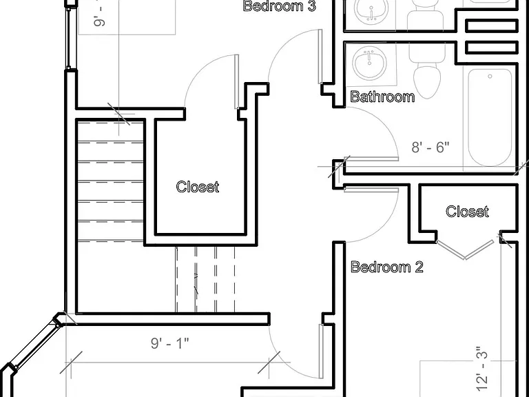 3 Bed Townhome Upper Level Floorplan 3 Bed Townhome Upper Level Floorplan