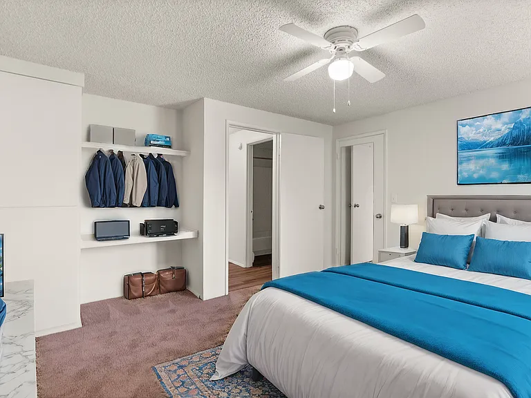 Roomy Tacoma bedroom with ceiling fan and extra built-in storage. Roomy Tacoma bedroom with ceiling fan and extra built-in storage.