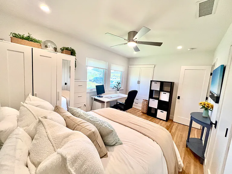 Guest Bedroom: Queen bed with double closets