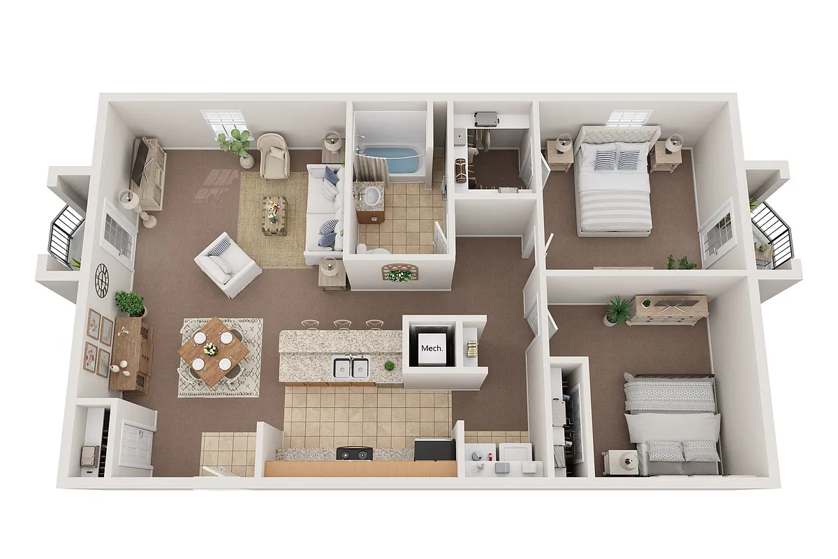 Floor plan 2BR 1BA (900 SF) Ovietto