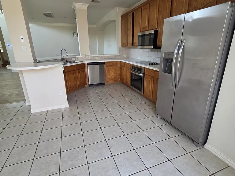 large kitchen and dining area