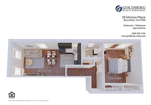 Floor plan 1 Bedroom with Open Kitchen