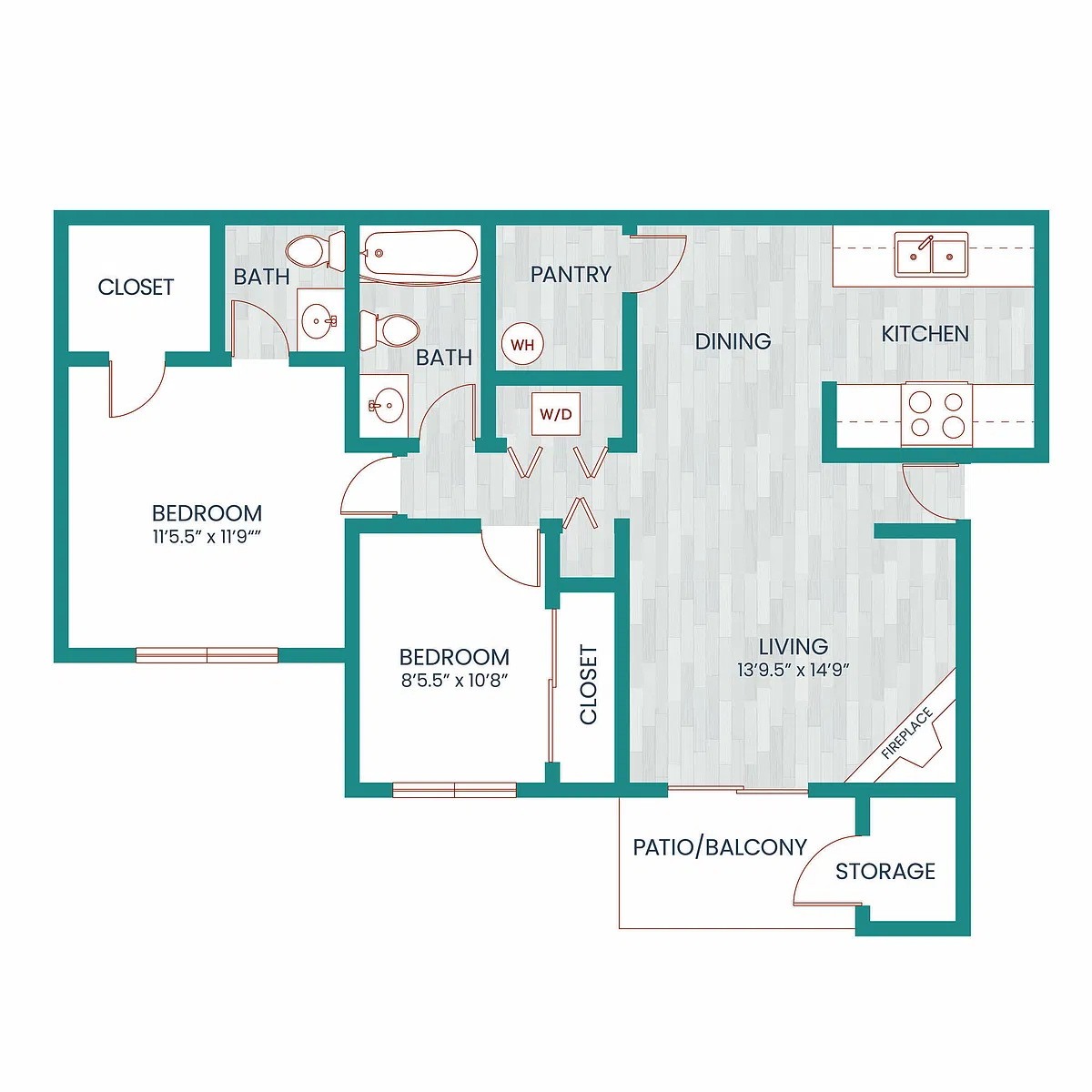 Floor plan 2 Bedroom / 2 Bathroom