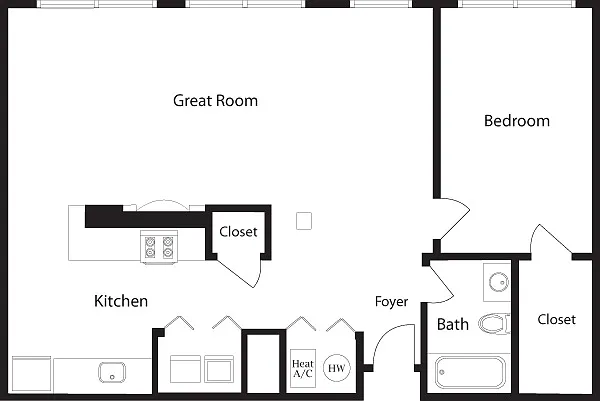 Floor plan C-R One Bedroom, One Bathroom
