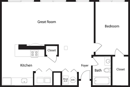 Floor plan C-R One Bedroom, One Bathroom