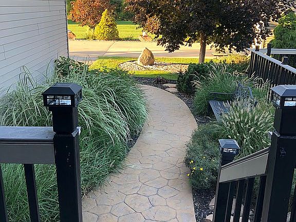 Stamped cement sidewalk 