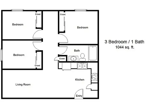 Floor plan 3 BR/1 BA