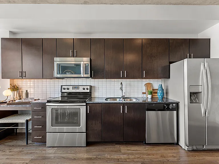 Stainless steel appliances and granite countertops