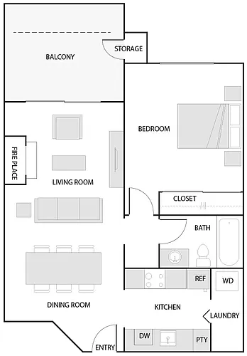 Floor plan 1 Bed/1 Bath-A