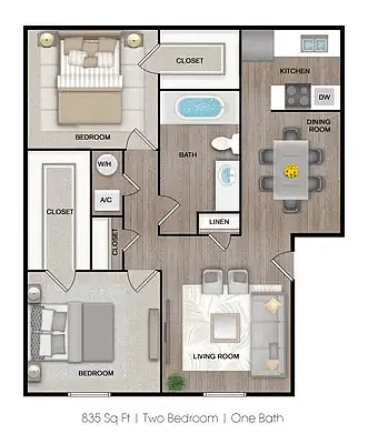 Floor plan 2 Bed 1 Bath