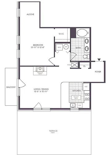 Floor plan 1 Bed/ 1 Bath
