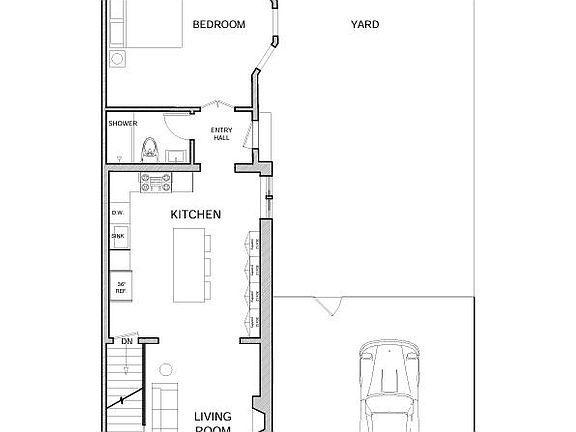 The floor plan and site plan shows the generous layout with side yard, off-street parking and open interior floor plan.