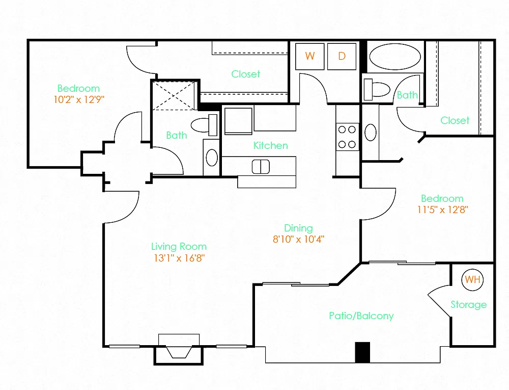 Floor plan 2 Bed 2 Bath A