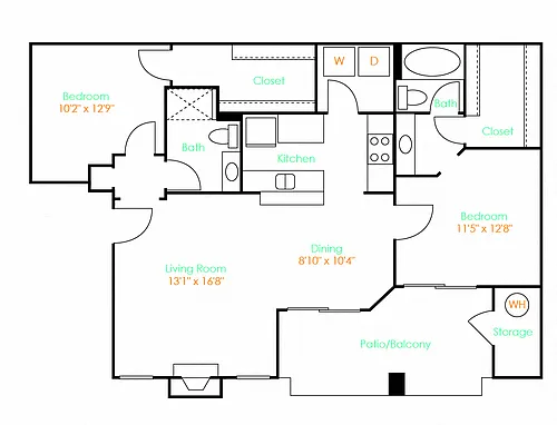 Floor plan 2 Bed 2 Bath A