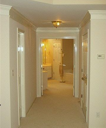 Large walk-in closet and separate shelved closet along hallway to master bath