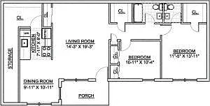 Floor plan Princeton Arms South- 2 Bed 1.5 Bath
