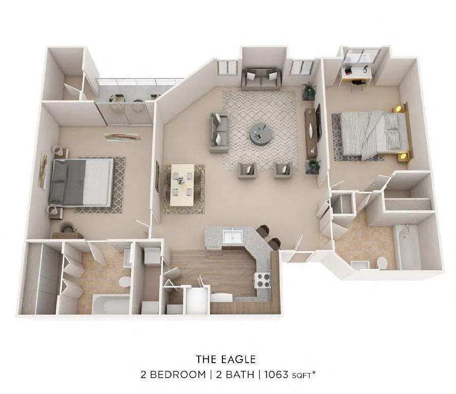 Floor plan Two Bedroom 2 Bath- 1063 sqft