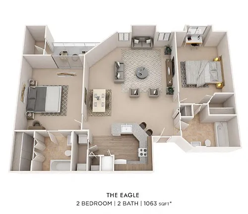 Floor plan Two Bedroom 2 Bath- 1063 sqft