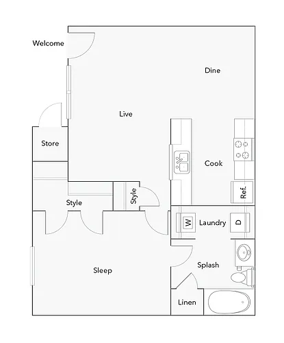 Floor plan 1 Bed 1 Bath