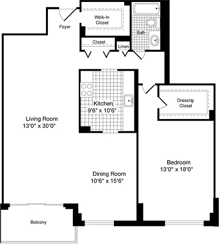 Floor plan 1 Bedroom JJ