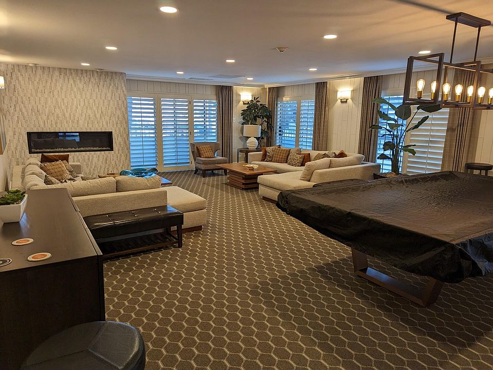 Pool table and fireplace room