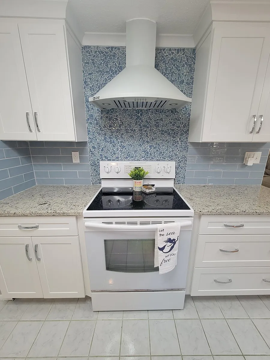 newly remodeled kitchen, bright and roomy in soothing colors of the sea - 310 Treasure Rd