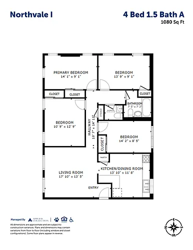 Floor plan 4 Bed 1.5 Bath A