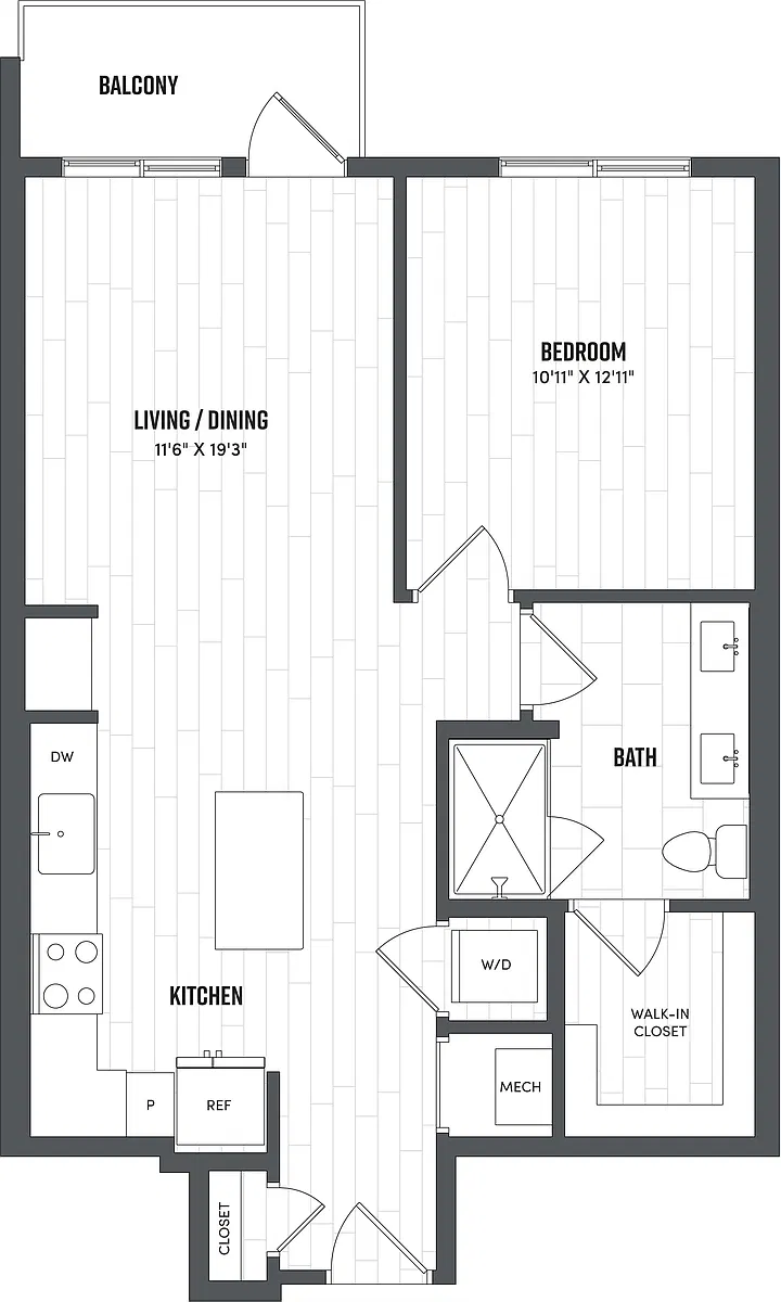 Floor plan 1 Bed/1 Bath-A2A