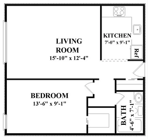 Floor plan 1J1 - 1 Bdrm, 1 Bath, Jr.
