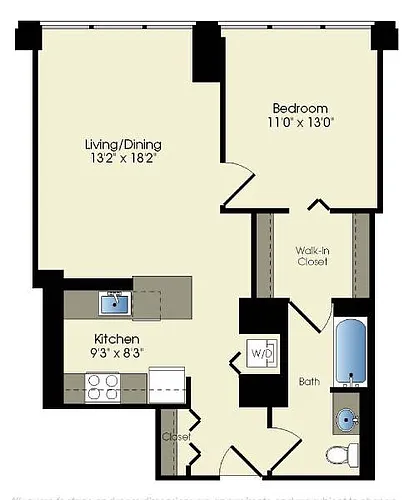 Floor plan 1 bedroom / 1 bath (T03)