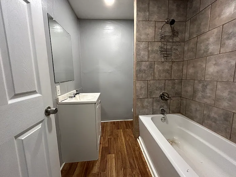 Nicely remodeled bathroom.
