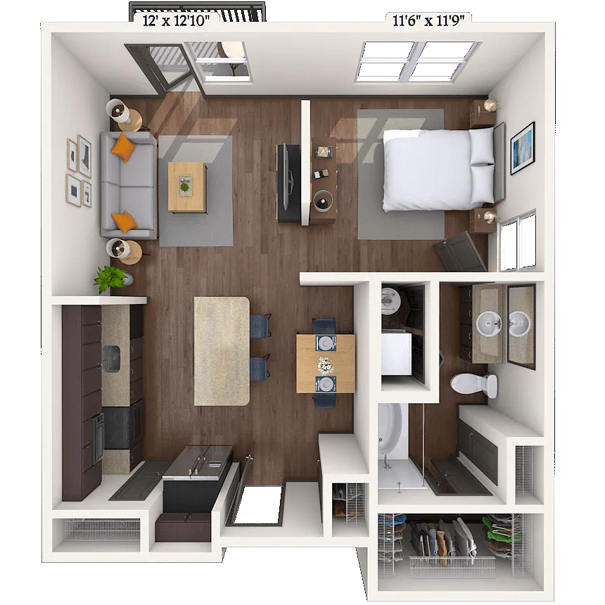 Floor plan Studio 0x1 503-707 SF