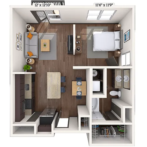 Floor plan Studio 0x1 503-707 SF