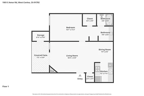 Floor plan 1 Bed 1 Bath Downstairs