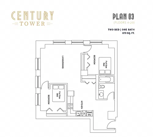 Floor plan 2 Bed 1 Bath 03