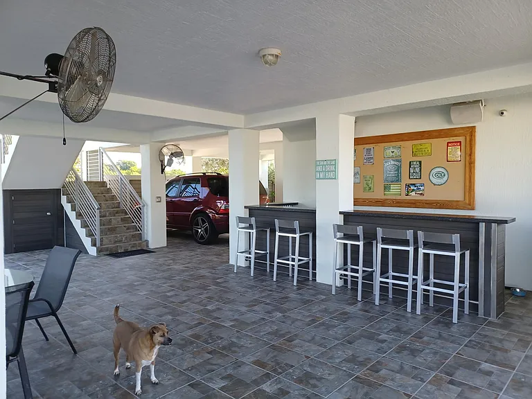 DOWNSTAIRS, COVERED TERRACE WITH BAR AND BARBECUE