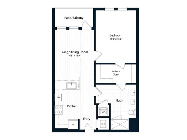 Floor plan One Bedroom One Bath (716 SF)