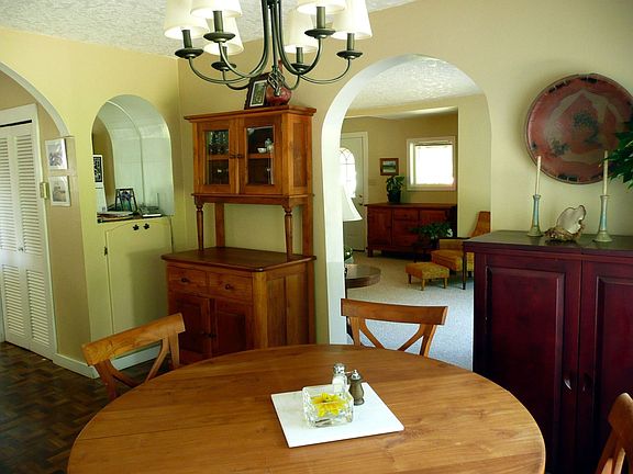 Dining area looking into living room