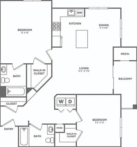 Two Bedroom Two Bath (1080 SF) Two Bedroom Two Bath (1080 SF)