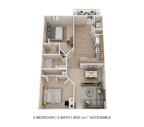 Floor plan Two Bedroom 2 Bath-Alexander Station 900 sqft