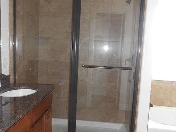 Master shower, double sinks